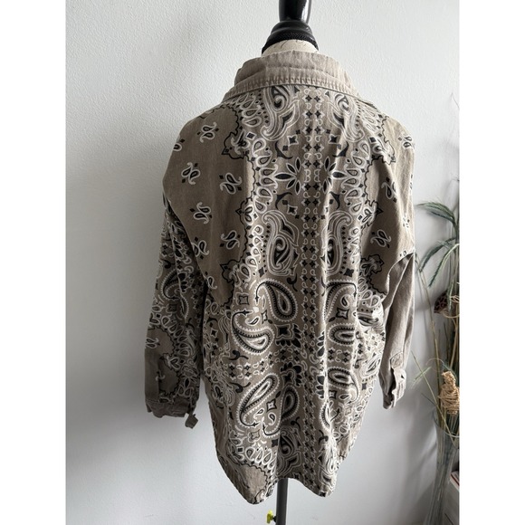 Boohoo Blue BANDANNA SPLICED DENIM OVERSHIRT Jacket Women's - Picture 1 of 7